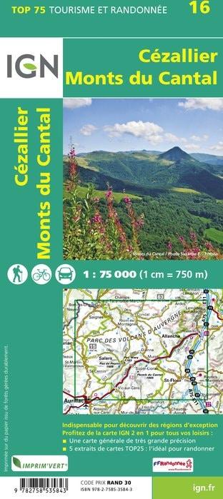 Carte TOP 75 n° 16 - Cézallier et Monts du Cantal (Massif Central) | IGN carte de randonnée IGN