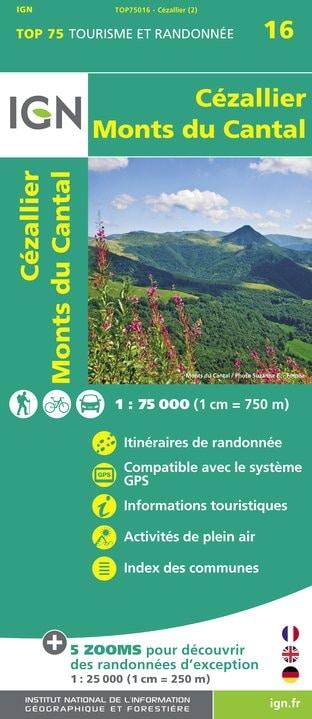Carte IGN TOP 75 n° 16 - Cézallier et Monts du Cantal (Massif Central) carte pliée IGN 