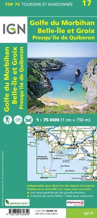 Carte TOP 75 n° 17 - Golfe du Morbihan (Bretagne) | IGN carte de randonnée IGN