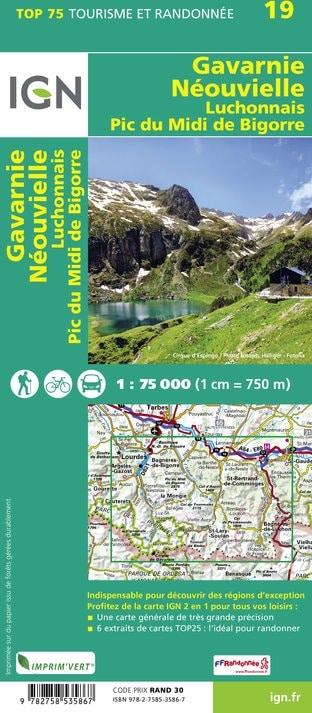 Carte TOP 75 n° 19 - Gavarnie, Luchon, Néouvielle & Pic de Midi de Bigorre (Pyrénées) | IGN carte de randonnée IGN