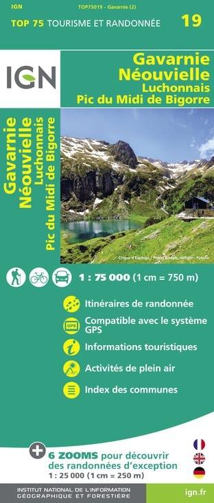 Carte TOP 75 n° 19 - Gavarnie, Luchon, Néouvielle & Pic de Midi de Bigorre (Pyrénées) | IGN carte de randonnée IGN