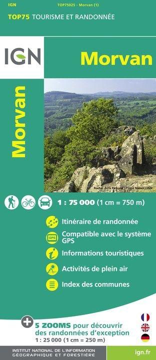 Carte IGN TOP 75 n° 25 - Morvan carte pliée IGN 