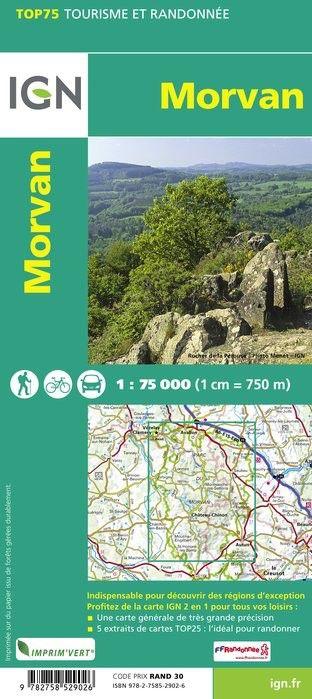 Carte TOP 75 n° 25 - Morvan | IGN carte de randonnée IGN