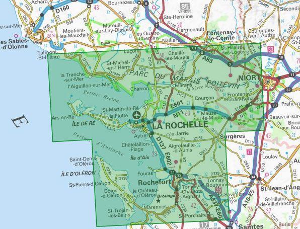 Carte IGN TOP 75 n° 38 - Ile de Ré, Ile d'Oléron, Marais Poitevin carte pliée IGN 