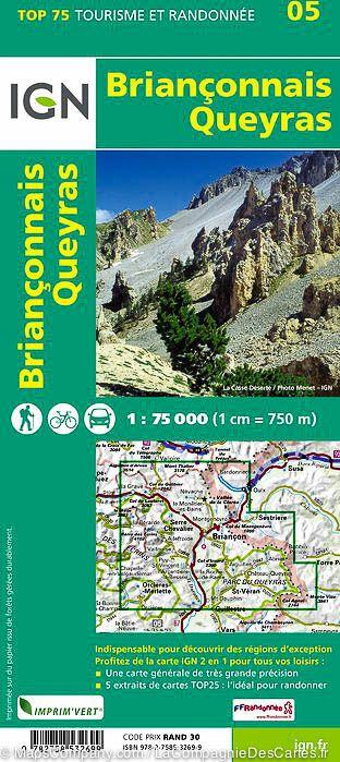 Carte TOP 75 n° 5 - Briançonnais & Queyras (Alpes) | IGN carte de randonnée IGN