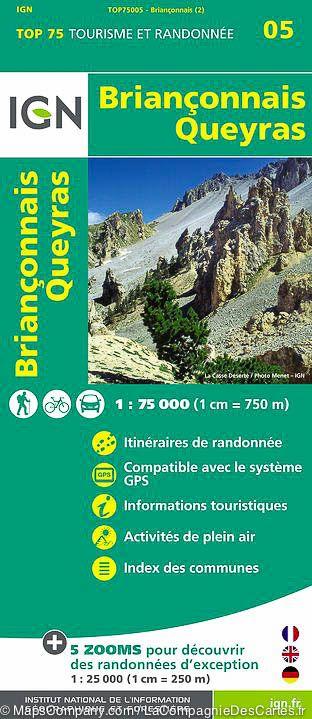 Carte TOP 75 n° 5 - Briançonnais & Queyras (Alpes) | IGN carte de randonnée IGN
