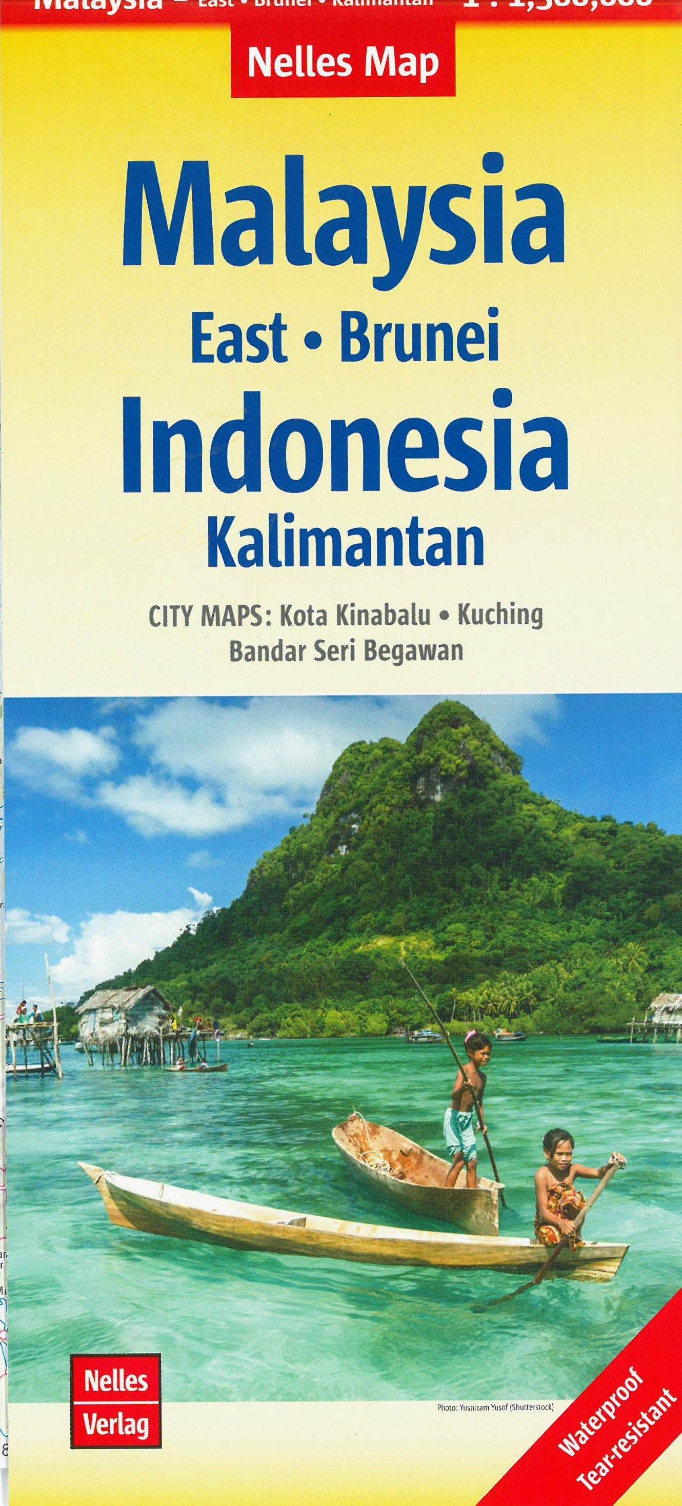 Carte imperméable - Kalimantan (Bornéo), de l'est de la Malaisie & Brunei | Nelles Map carte routière Nelles Verlag
