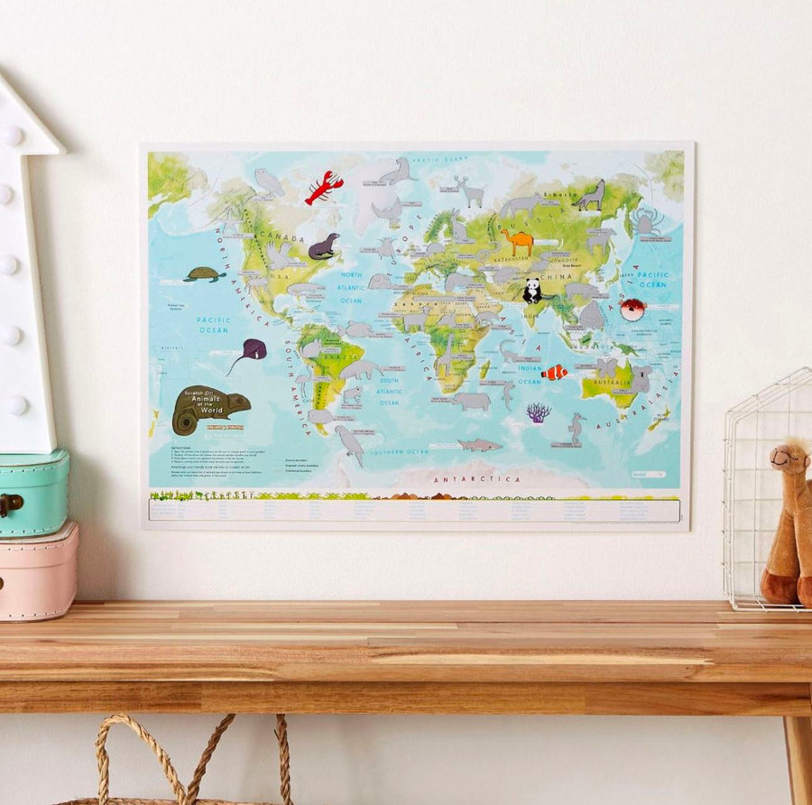 Carte murale à gratter (en anglais) - Animaux du monde (pour enfants) | Maps International carte murale petit tube Maps International 
