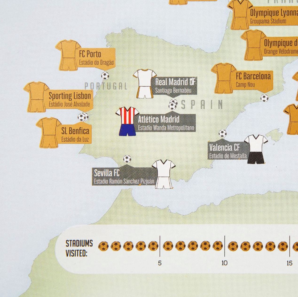 Carte murale à gratter (en anglais) - European Football Grounds - 59 x 42 cm | Maps International carte murale roulée (en tube) Maps International