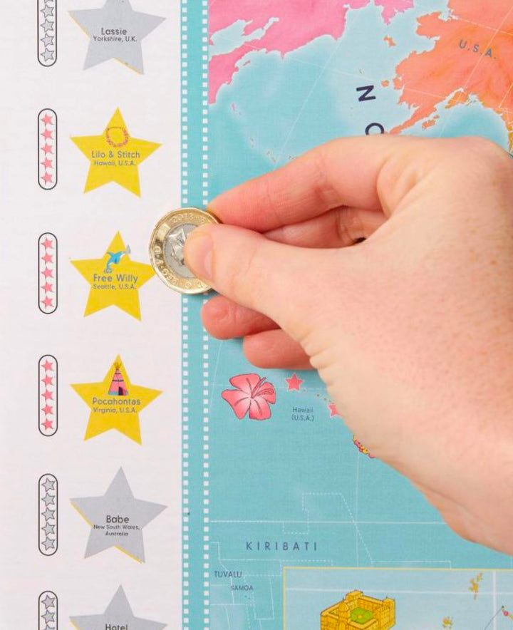 Carte murale à gratter (en anglais) - Films du monde, pour enfants | Maps International carte murale petit tube Maps International 