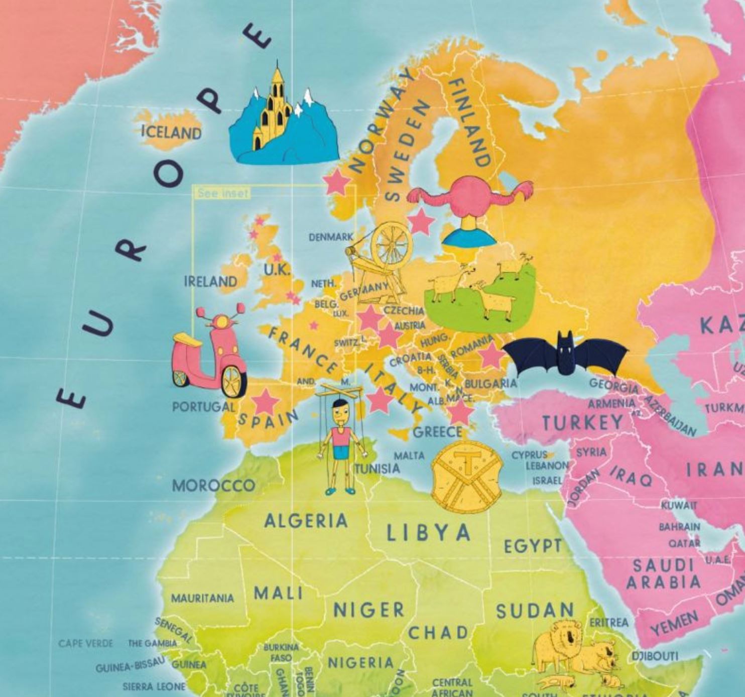 Carte murale à gratter (en anglais) - Films du monde, pour enfants - 60 x 42 cm | Maps International carte murale roulée (en tube) Maps International