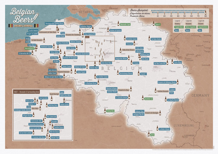 Carte murale à gratter (en anglais) - Les bières belges | Maps International carte murale petit tube Maps International 