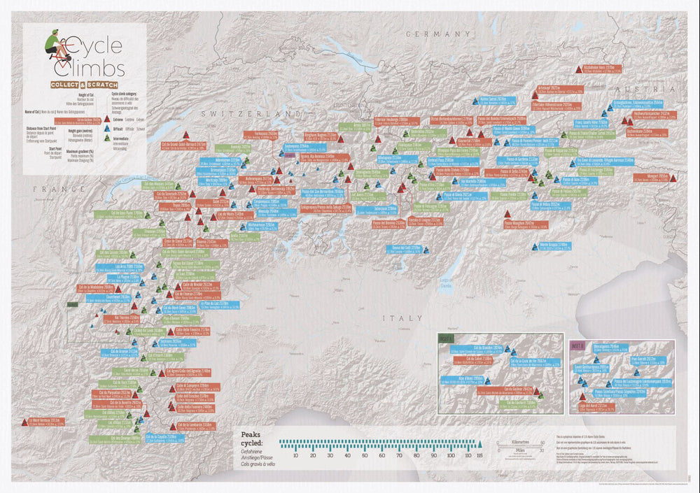 Carte murale à gratter (en anglais) - Les cols des Alpes (pour cyclistes) | Maps International carte murale petit tube Maps International 