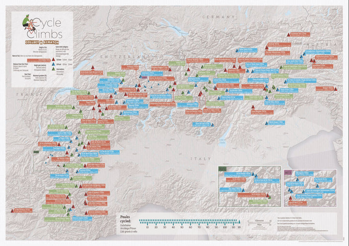 Carte murale à gratter (en anglais) - Les cols des Alpes (pour cyclistes) | Maps International carte murale petit tube Maps International 