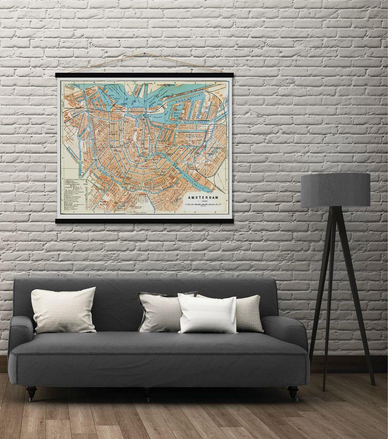 Carte murale - Amsterdam (style vintage), en néerlandais - 104 x 87 cm | Blue Shaker carte murale roulée (en tube) Blue Shaker