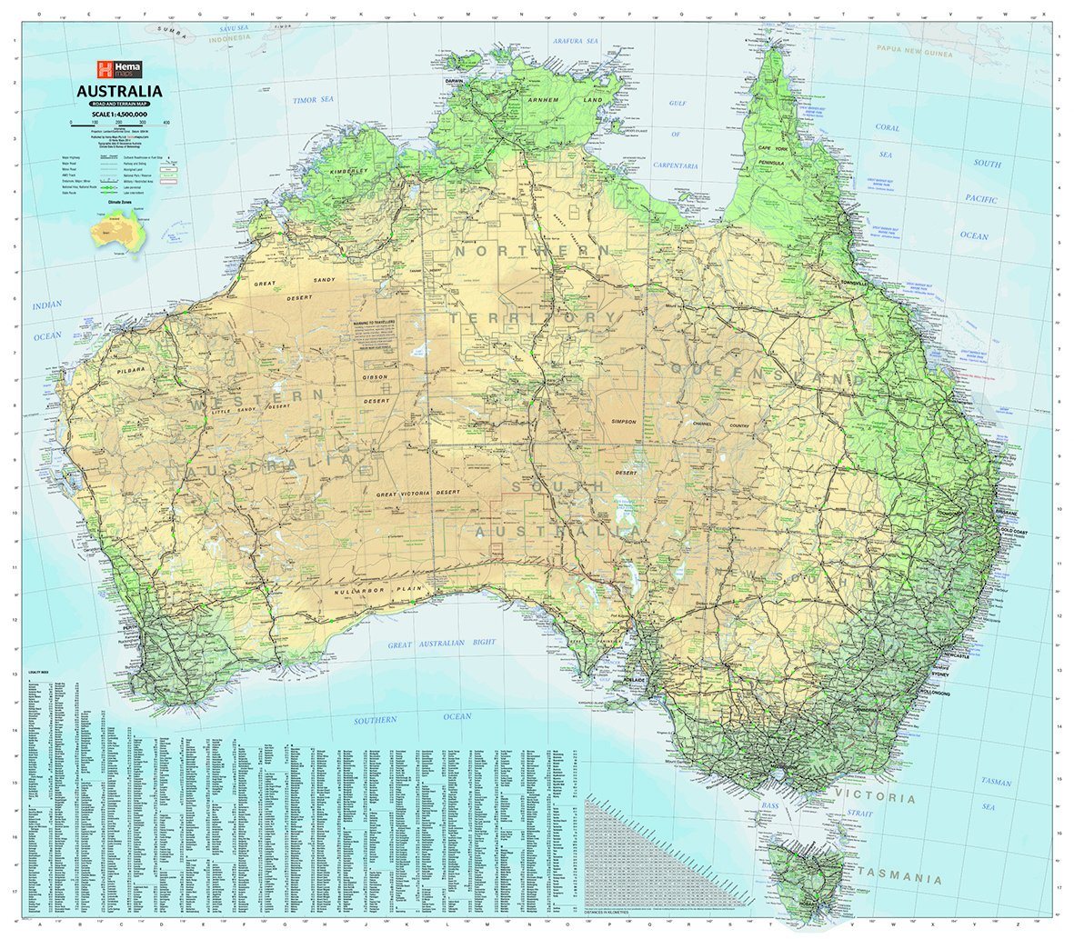 Carte murale - Australie physique (en anglais) - 100 x 88 cm | Hema Maps carte murale roulée (en tube) Hema Maps