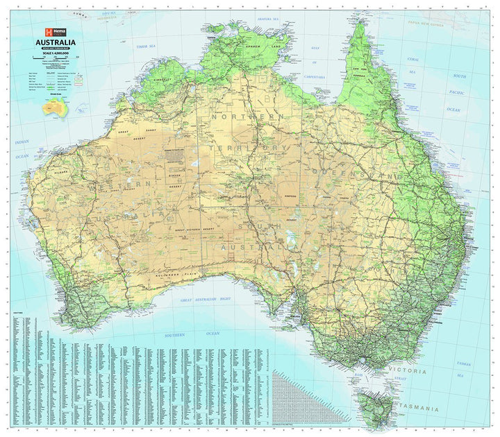 Carte murale - Australie physique (en anglais) | Hema Maps carte murale grand tube Hema Maps 