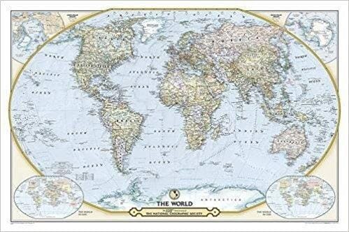Carte pliée - Carte du monde du 125e anniversaire de National Geographic, double face | National Geographic carte routière National Geographic