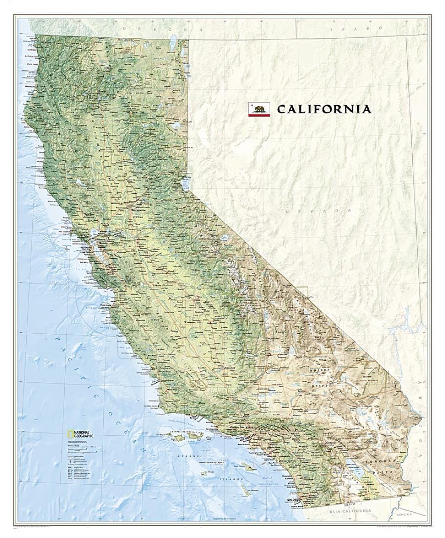 Carte murale de la Californie, plastifiée | National Geographic carte murale roulée (en tube) National Geographic
