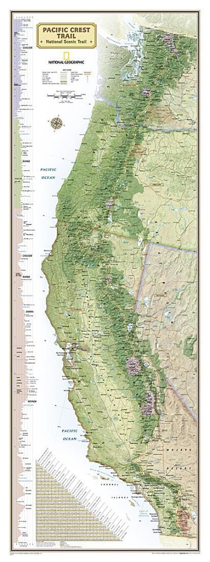 Carte murale de la Pacific Crest Trail | National Geographic carte murale roulée (en tube) National Geographic
