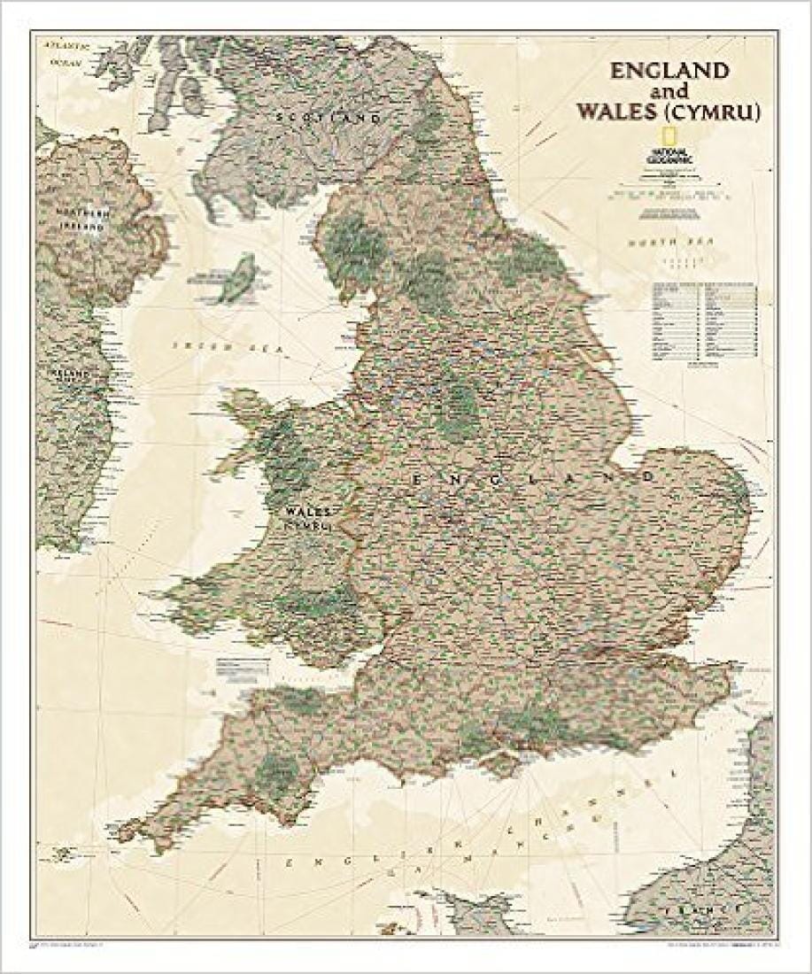 Carte murale de l'Angleterre et du Pays de Galles, Executive, laminée | National Geographic carte murale roulée (en tube) National Geographic