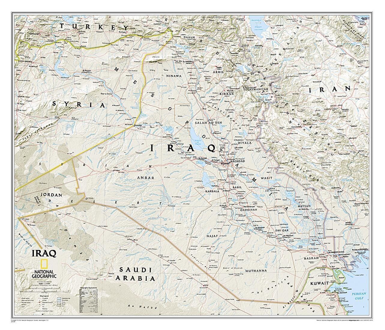 Carte murale plastifiée (en anglais) - Irak, style classique | National Geographic carte murale roulée (en tube) National Geographic