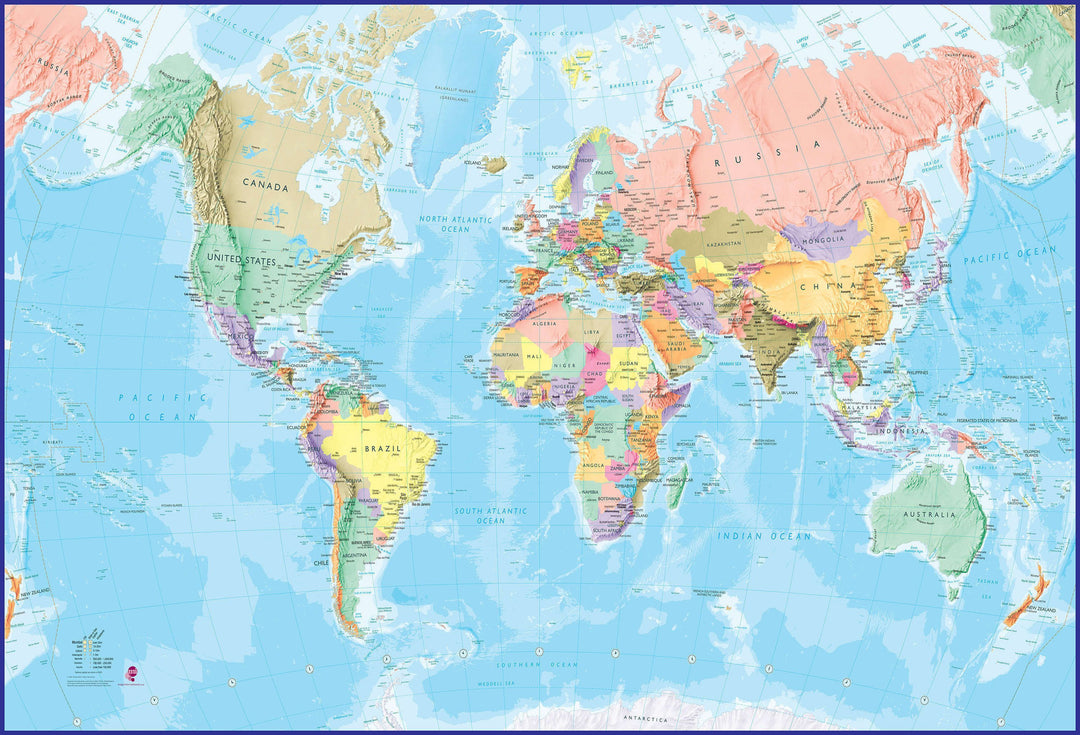 Carte murale du monde géante "à coller" (en anglais) | Maps International carte murale petit tube Maps International 