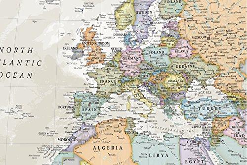 Carte murale géante "à coller" style papier peint (en anglais) - Monde politique, style classique - 1/16M (232 x 158 cm) | Maps International carte murale roulée (en tube) Maps International