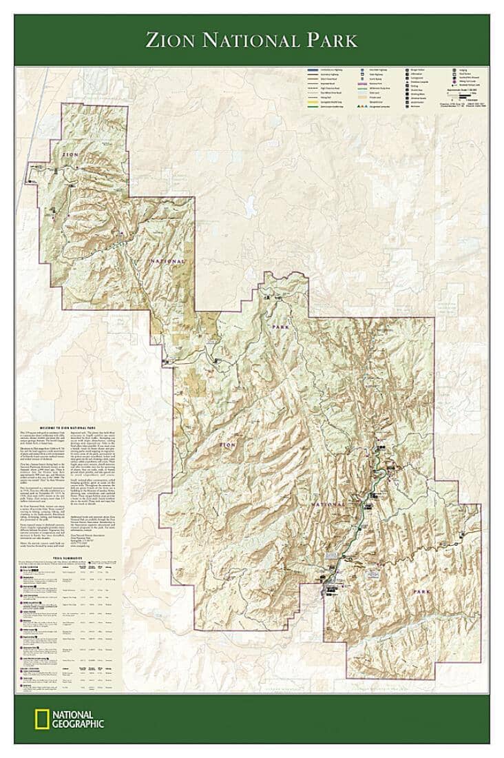Zion National Park Wall Map (24 X 36 Inches) (Tubed) | National Geographic Wall Map 