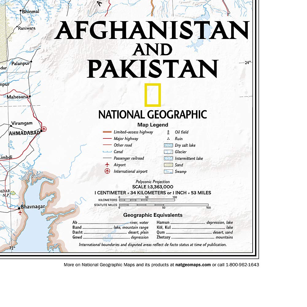 Carte murale (en anglais) - Afghanistan & Pakistan - 55 cm x 83 cm | National Geographic carte murale roulée (en tube) National Geographic