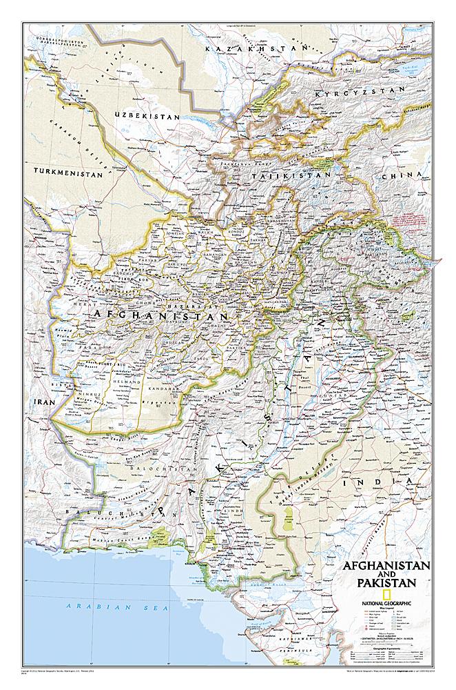 Carte murale (en anglais) - Afghanistan & Pakistan - 55 cm x 83 cm | National Geographic carte murale roulée (en tube) National Geographic