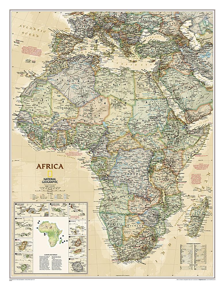 Carte murale (en anglais) - Afrique politique, style antique - 61 x 78 cm | National Geographic carte murale roulée (en tube) National Geographic Plastifiée