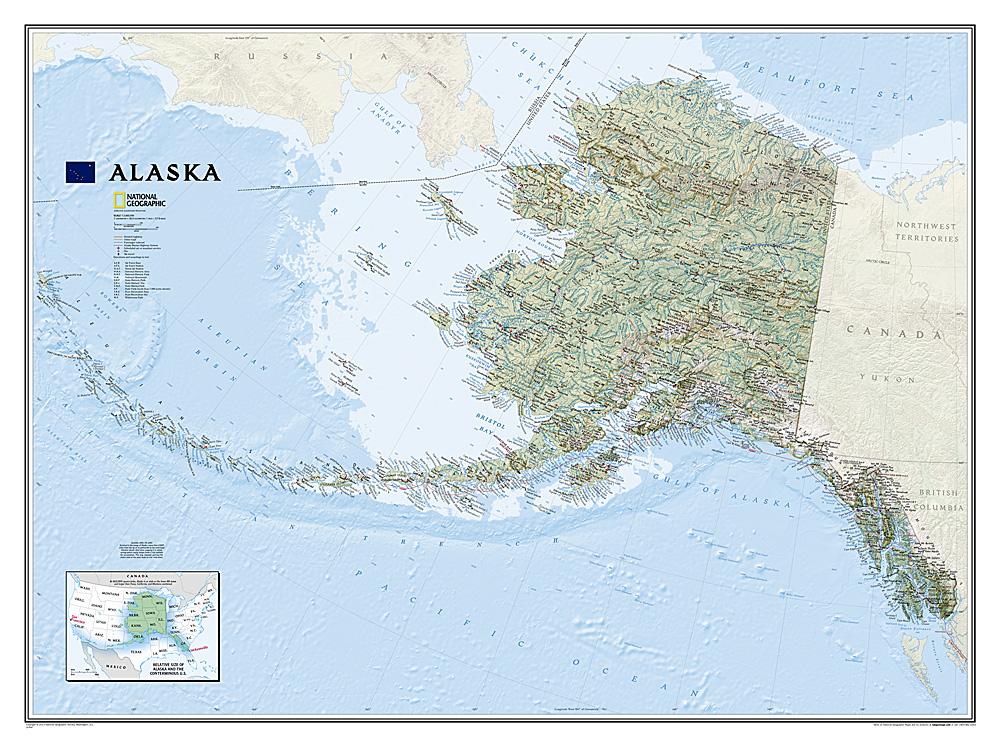 Carte murale (en anglais) - Alaska - 103 x 77 cm | National Geographic carte murale roulée (en tube) National Geographic Papier