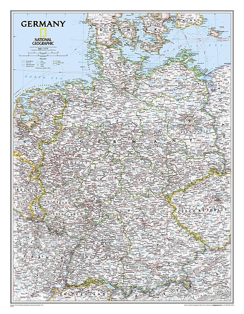 Carte murale (en anglais) - Allemagne - 60 x 76 cm | National Geographic carte murale roulée (en tube) National Geographic Plastifiée