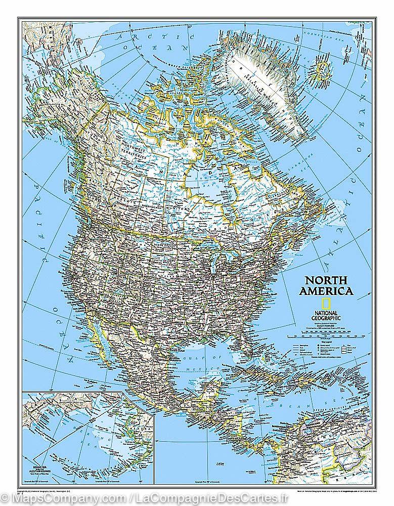 Carte murale (en anglais) - Amérique du Nord | National Geographic carte murale petit tube National Geographic 60 x 77 cm Papier 