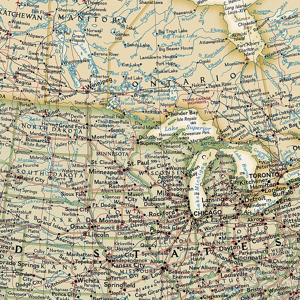 Carte murale (en anglais) - Amérique du Nord politique, style antique - 60 x 78 cm | National Geographic carte murale roulée (en tube) National Geographic