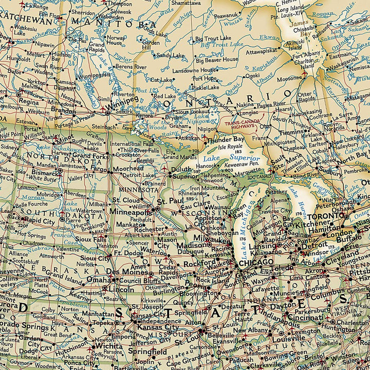 Carte murale (en anglais) - Amérique du Nord politique, style antique - 60 x 78 cm | National Geographic carte murale petit tube National Geographic 