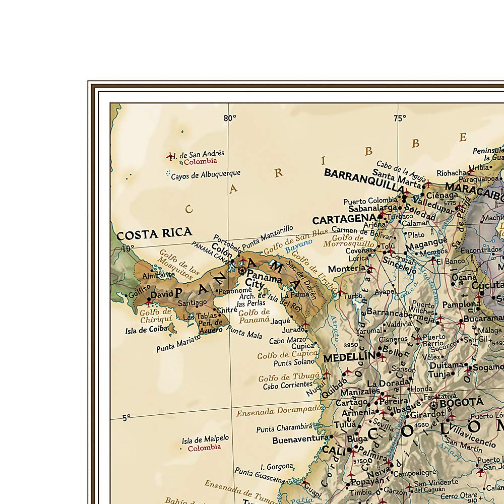 Carte murale (en anglais) - Amérique du Sud politique, style antique - 60 x 77 cm | National Geographic carte murale petit tube National Geographic 