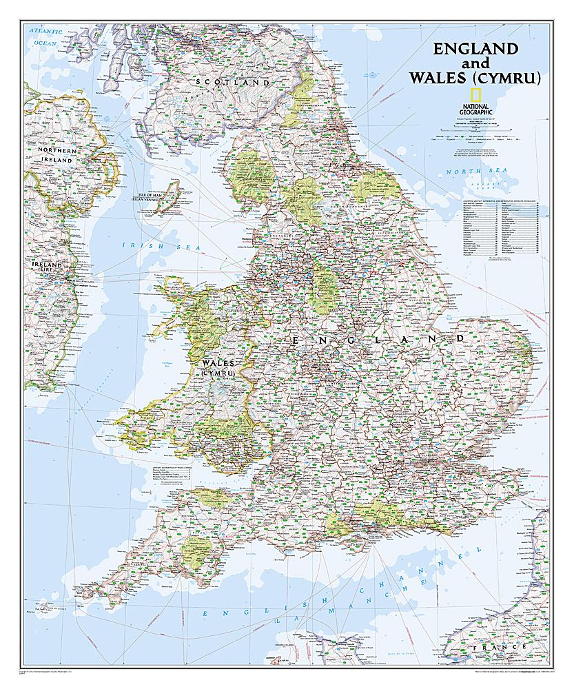 Carte murale (en anglais) - Angleterre, Pays de Galles - 76 x 92 cm | National Geographic carte murale roulée (en tube) National Geographic Papier