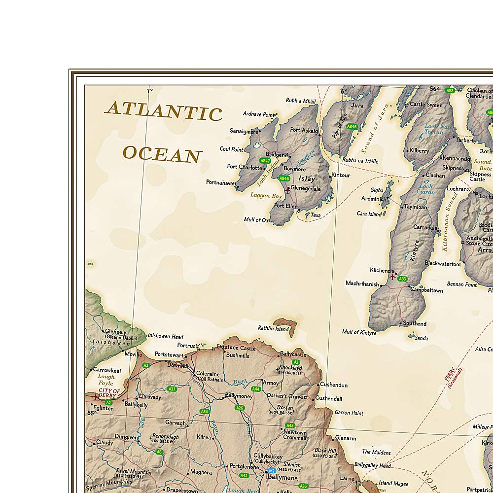 Carte murale (en anglais) - Angleterre, Pays de Galles, style antique - 76 x 91 cm | National Geographic carte murale roulée (en tube) National Geographic