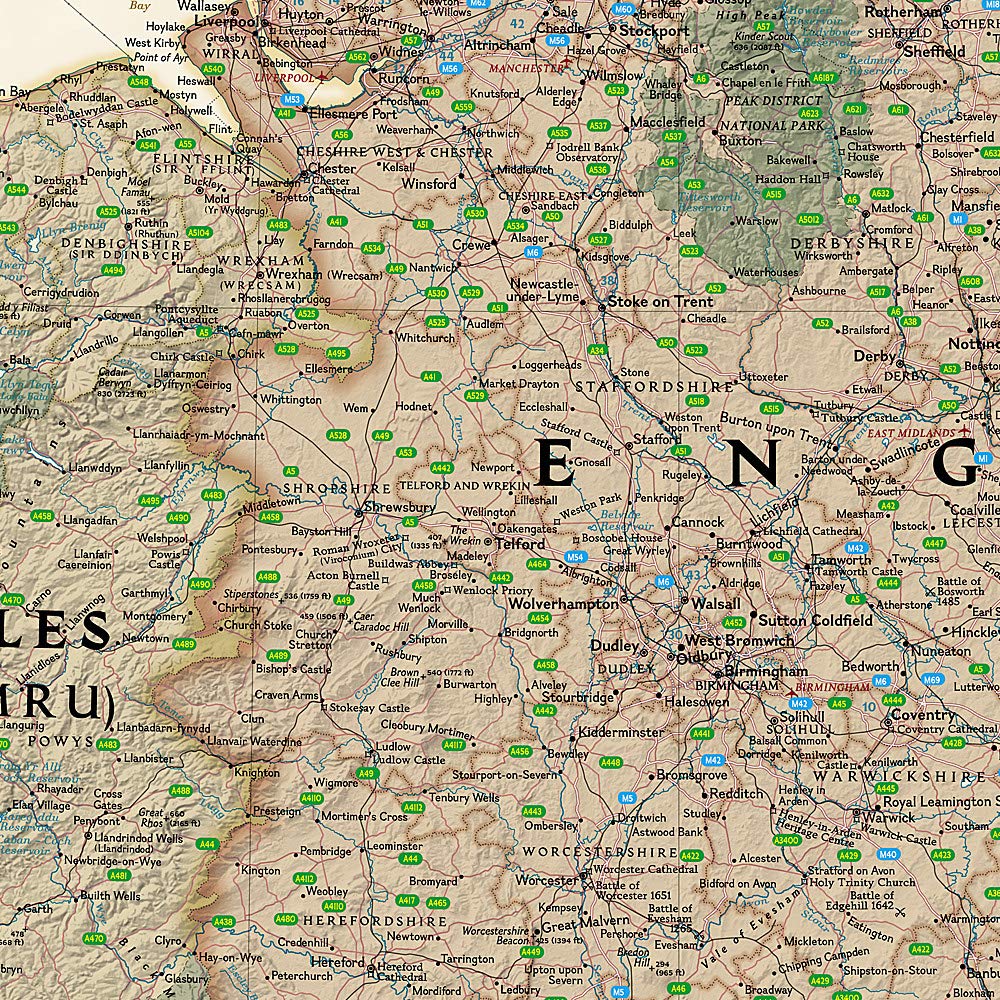 Carte murale (en anglais) - Angleterre, Pays de Galles, style antique - 76 x 91 cm | National Geographic carte murale roulée (en tube) National Geographic