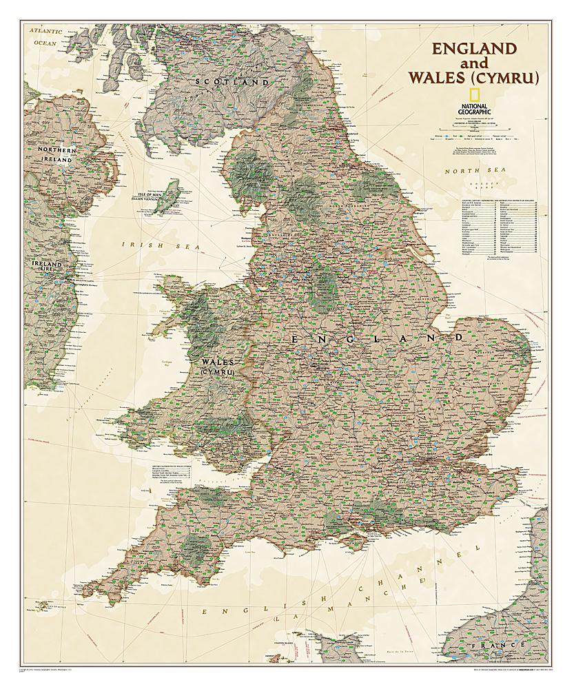Carte murale (en anglais) - Angleterre, Pays de Galles, style antique - 76 x 91 cm | National Geographic carte murale roulée (en tube) National Geographic Plastifiée