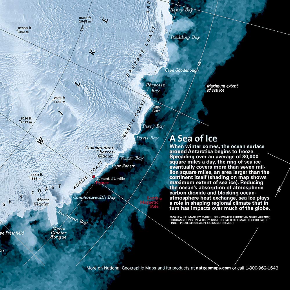 Carte murale (en anglais) - Antarctique, vue de satellite - 77 x 52 cm | National Geographic carte murale roulée (en tube) National Geographic