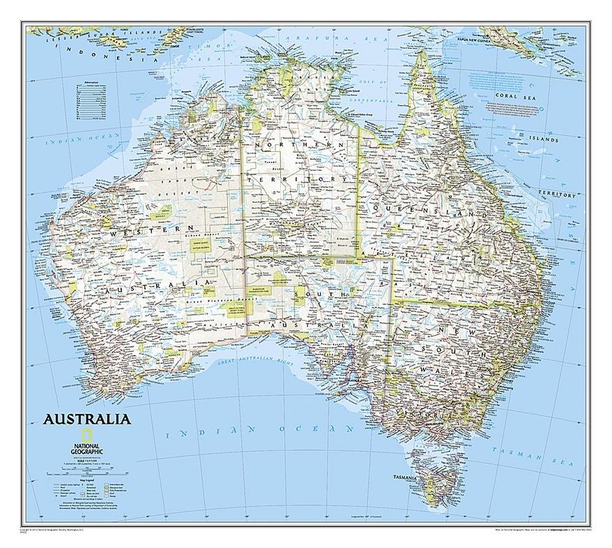 Carte murale (en anglais) - Australie - 60 x 77 cm | National Geographic carte murale roulée (en tube) National Geographic Papier