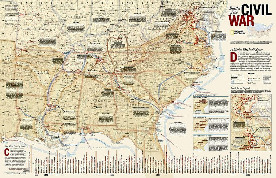 Carte murale (en anglais) - Batailles de la guerre civile américaine | National Geographic carte murale petit tube National Geographic Papier 