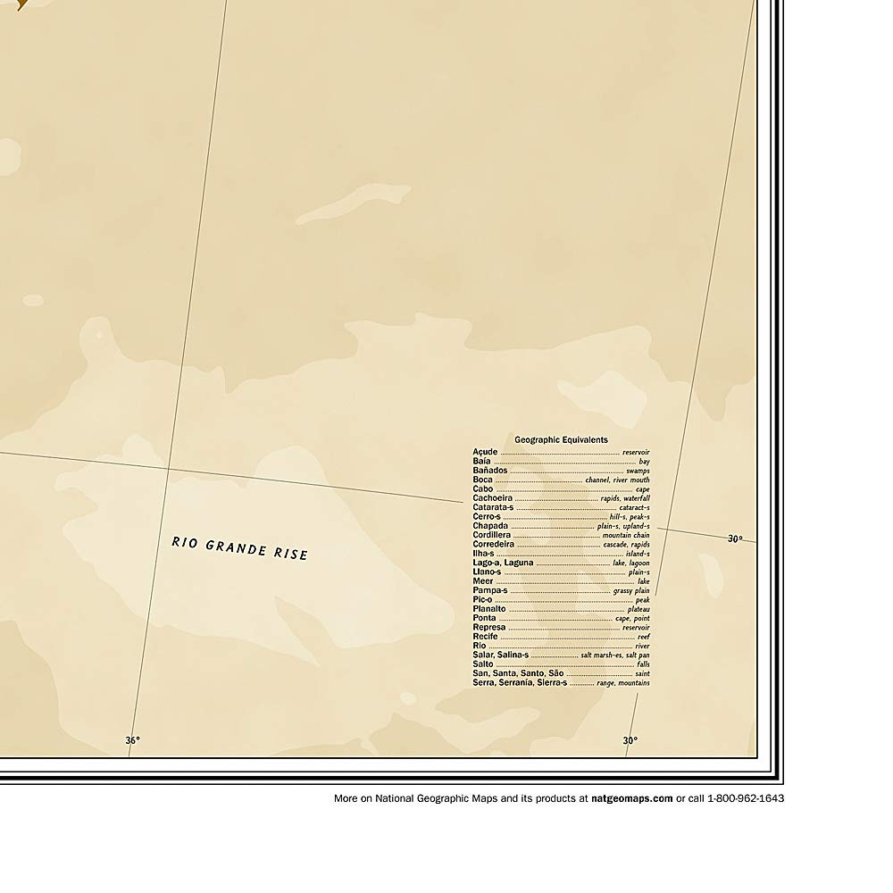 Carte murale (en anglais) - Brésil, style antique - 104 x 97 cm | National Geographic carte murale roulée (en tube) National Geographic