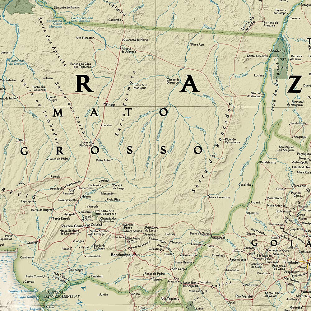 Carte murale (en anglais) - Brésil, style antique - 104 x 97 cm | National Geographic carte murale roulée (en tube) National Geographic
