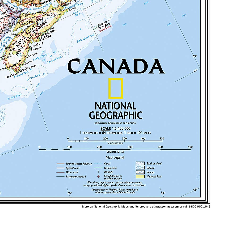 Carte murale (en anglais) - Canada - 97 x 82 cm | National Geographic carte murale roulée (en tube) National Geographic