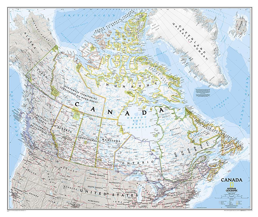 Carte murale (en anglais) - Canada - 97 x 82 cm | National Geographic carte murale roulée (en tube) National Geographic Papier