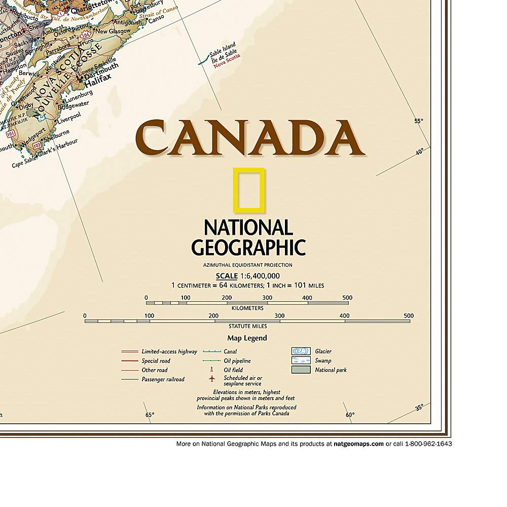 Carte murale (en anglais) - Canada, style antique - 97 x 82 cm | National Geographic carte murale petit tube National Geographic 
